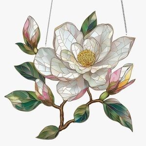 Faux Stained Glass Magnolia Flower 2D Acrylic 8” Suncatcher Ornament